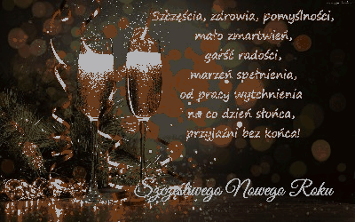 Kieliszki szampana z życzeniami na nowy rok